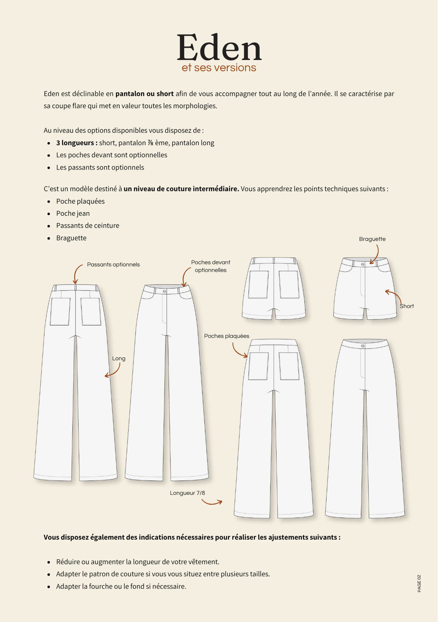 Patron de couture : le pantalon / short Eden