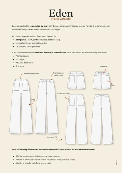 Patron de couture : le pantalon / short Eden
