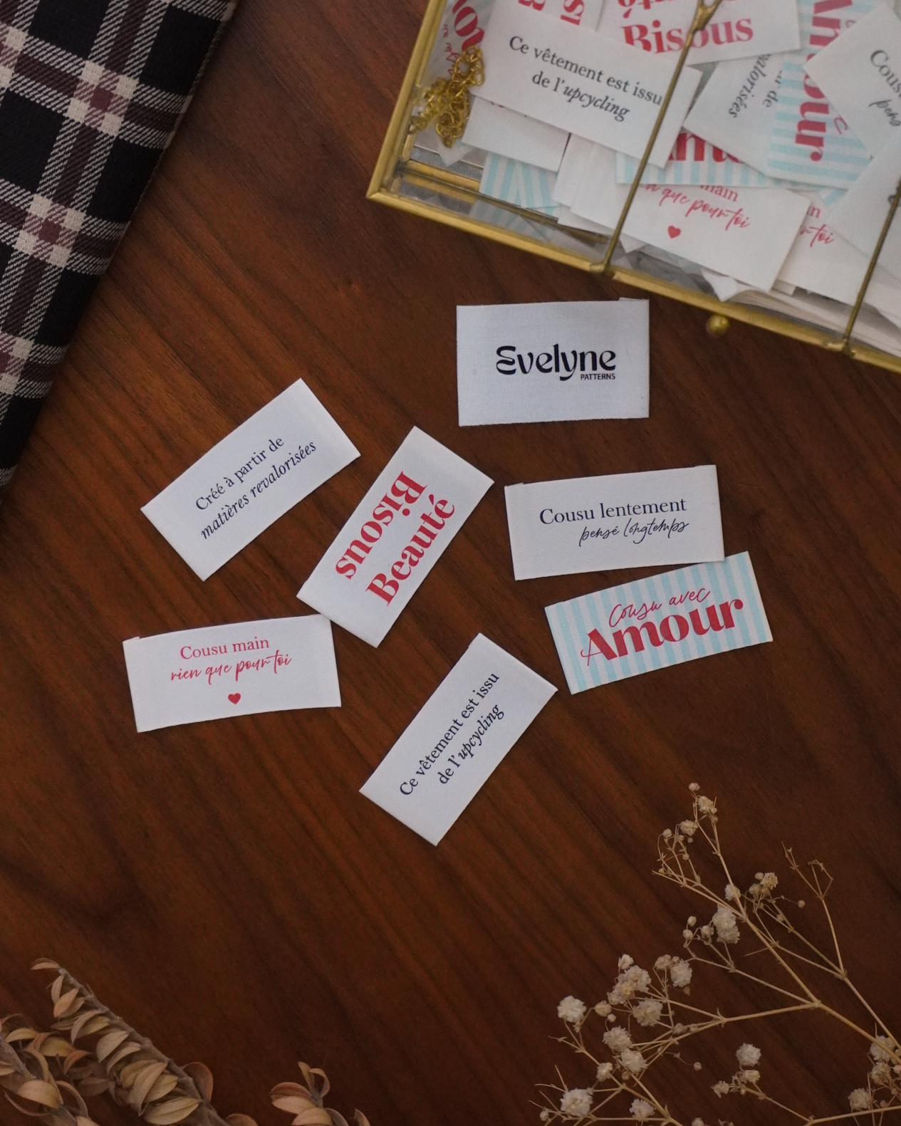 Etiquettes personnalisées Evelyne Patterns pour merceries et revendeurs