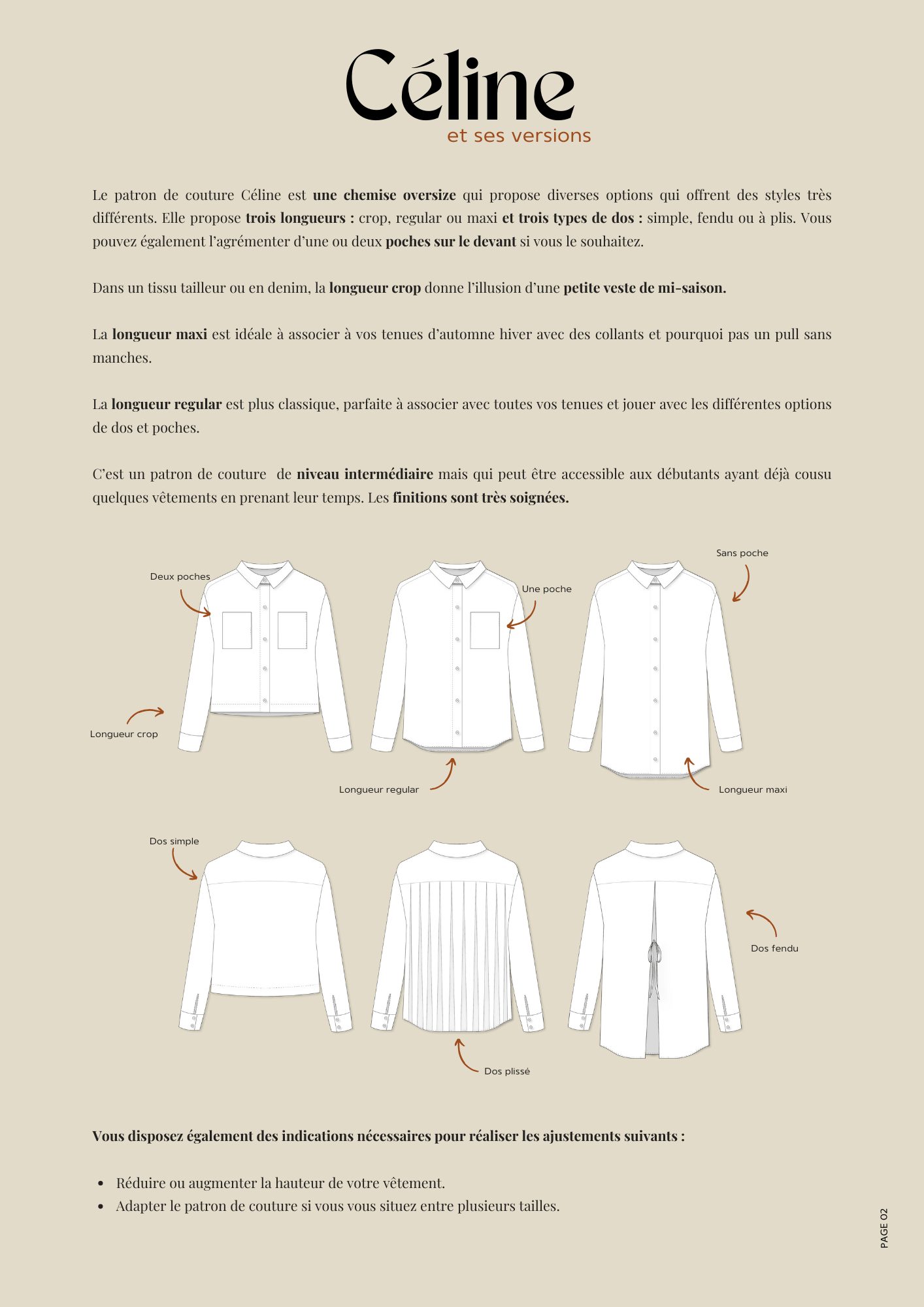 Patron PDF - Céline - Evelyne PatternsChemiseEvelyne Patterns